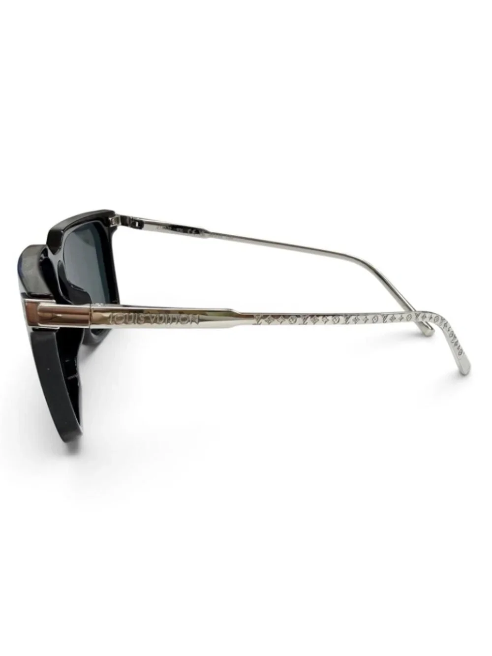 Louis Vuitton LV Rise Square Monogram Sunglasses Black Silver Demo Lens Eyewear